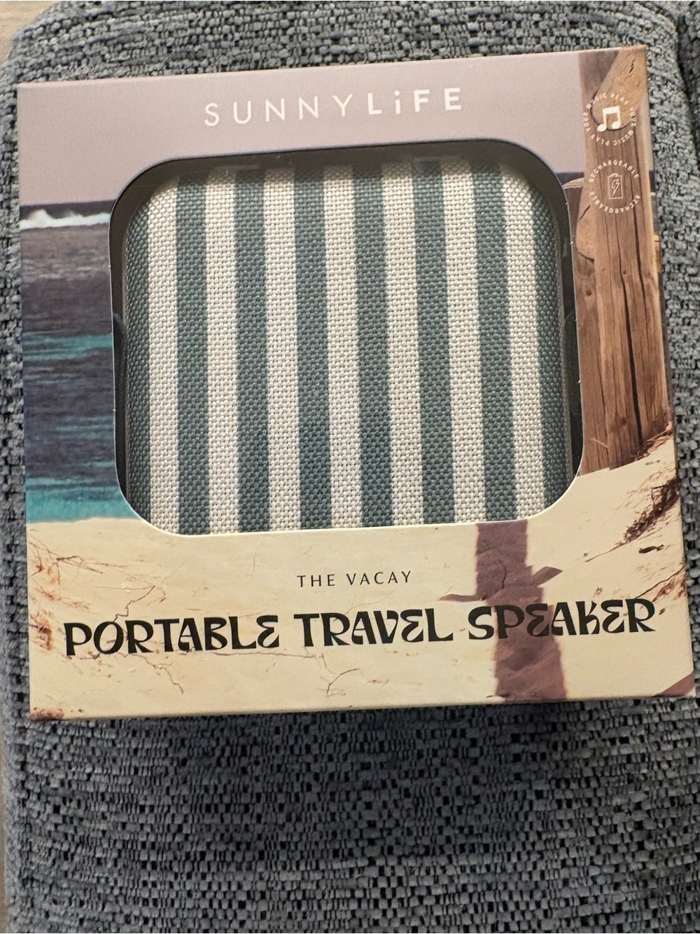 Sunnylife The Vacay Portable Travel Speaker in Blue & White Stripes